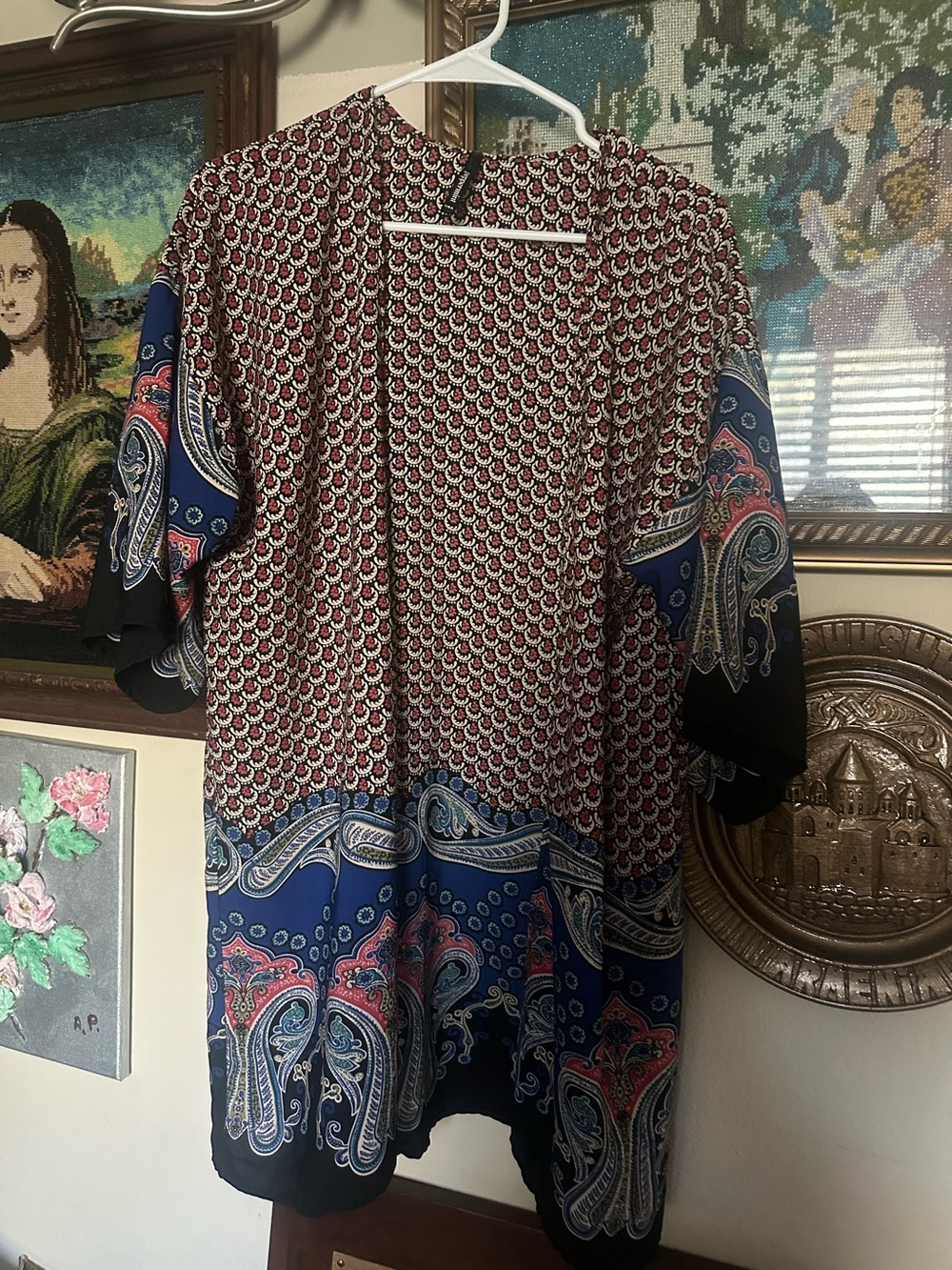 Women's Blue and Black Paisley Shift Dress kimono